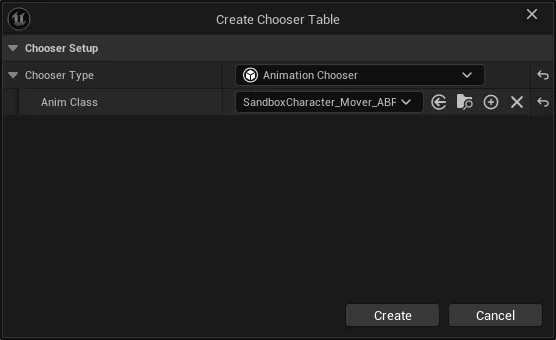 Fig 3. Animation Chooser 타입으로 Anim Class 지정