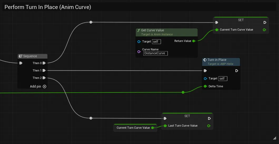 Fig 6. Perform Turn In Place - DistanceCurve 값 읽기 및 Turn in Place 함수 호출